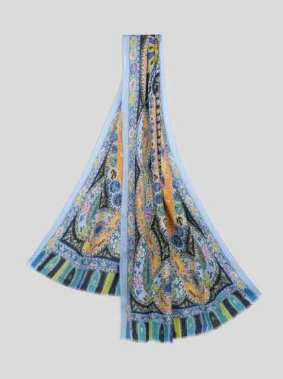 Etro Paisley Wool And Silk Scarf In Multi