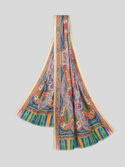 Etro Paisley Wool And Silk Scarf In Multi