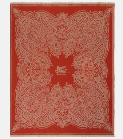 Etro Paisley Wool Jacquard Throw In Red