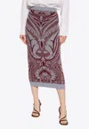 Etro Knit Wool Midi Pencil Skirt In Burgundy
