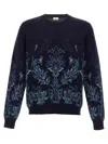 Etro Floral Jacquard Wool Sweater In Blue