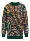 Etro Patterned Jacquard Wool Sweater With Dropped Shoulders In Green