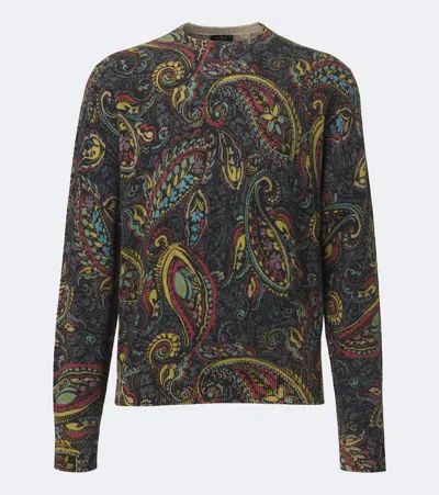 Etro Paisley Knit Crew Neck Long Sleeve Top In Black
