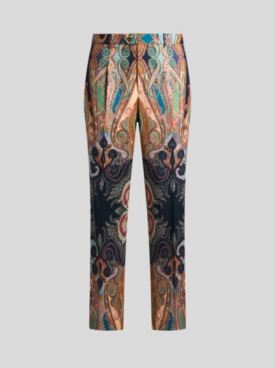 ETRO , PAISLEY WOOL TROUSERS, MAN, NAVY BLUE, SIZE 48