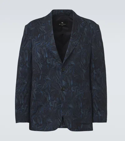 Etro Paisley Wool-blend Jacquard Blazer In Blue