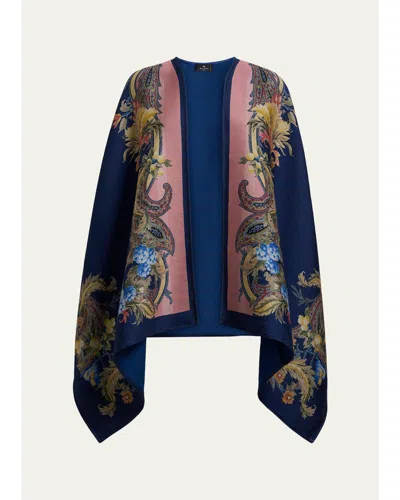 Etro Paisley Wool-blend Jacquard Cape In Blue Print