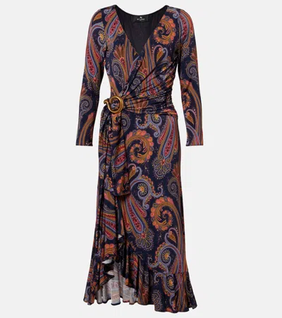 Etro Paisley Wrap Dress In Brown