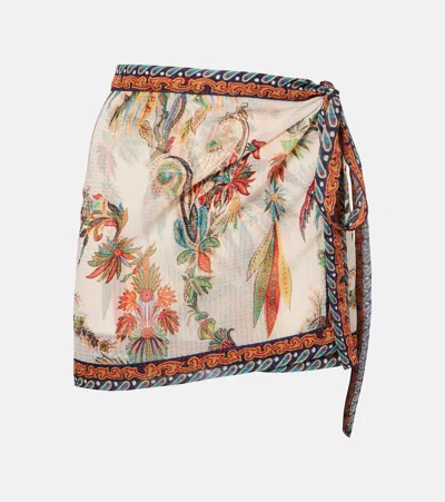 Etro Printed Voile Mini Wrap Skirt In White