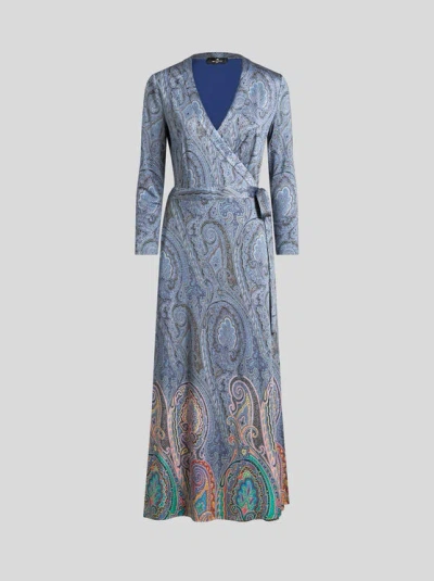 Etro , Paisley Wraparound Dress, Woman, Navy Blue, Size 38