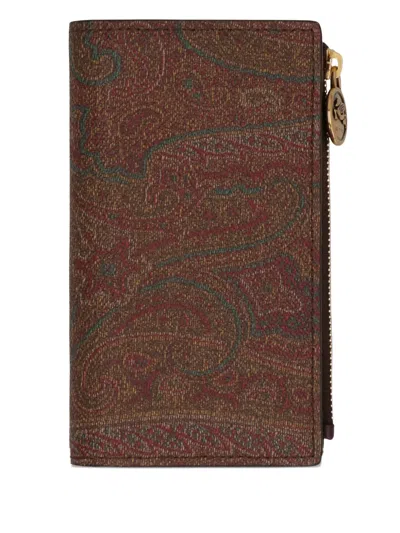 Etro Paisley Zip Wallet In Brown