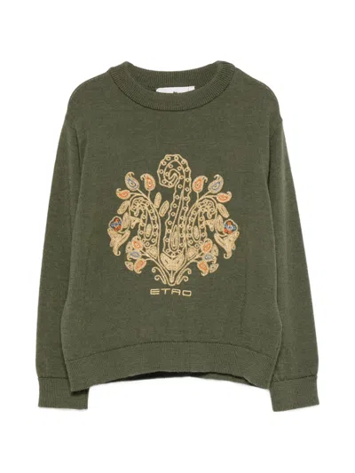 Etro Kids' Paisley-embroidered Logo Sweater In Green
