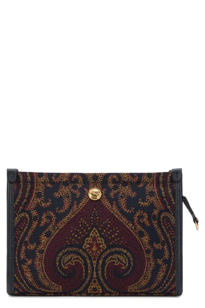 Etro Paisley-embroidered Silk-blend Clutch In Navy