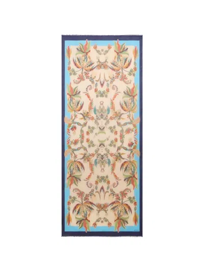 Etro Paisley-foliage Scarf In Blue