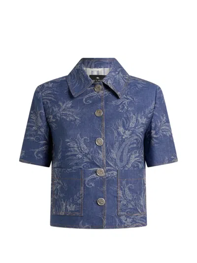 Etro Paisley-jacquard Denim Shirt In Blue