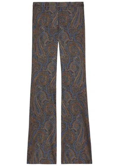 Etro Paisley-jacquard Flared-leg Trousers In Brown