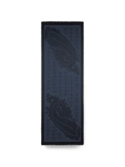 Etro Paisley-jacquard Frayed Scarf In Blue