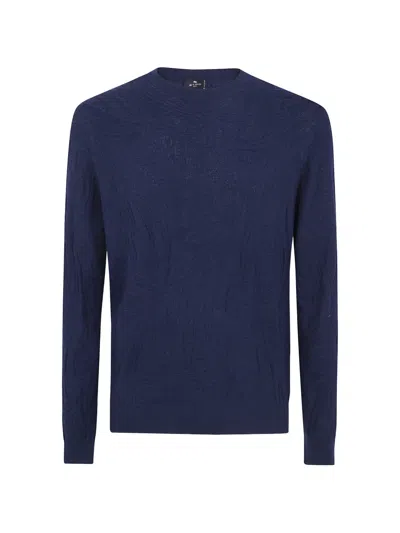 Etro Paisley-jacquard Long-sleeve Sweater In Blue