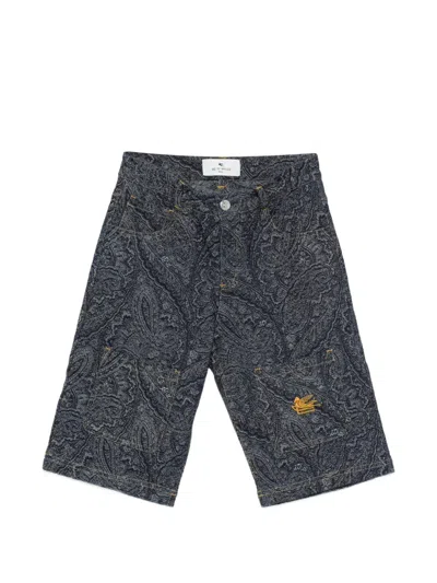 Etro Kids' Paisley-jacquard Shorts In Blue