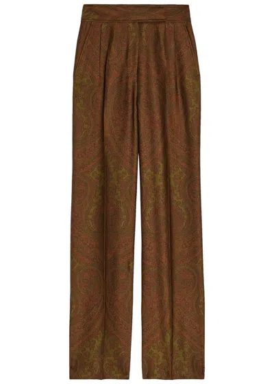 Etro Paisley-jacquard Straight-leg Trousers In Brown