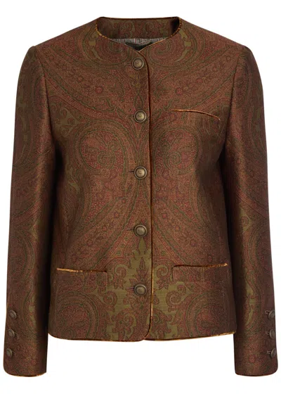 Etro Paisley-jacquard Tailored Woven Jacket In Brown