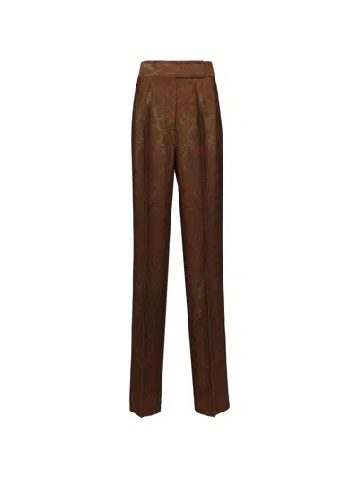 Etro Paisley-jacquard Trousers In Brown