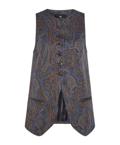 Etro Paisley-jacquard Woven Vest In Black