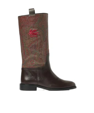 ETRO PAISLEY-PANEL LEATHER BOOTS