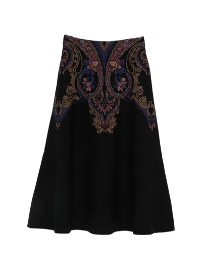 Etro Paisley-pattern A-line Midi Skirt In Black