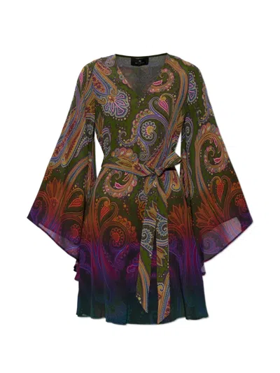 Etro Belted Paisley-printed Jersey Mini Dress In Blue