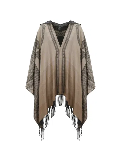 Etro Paisley-pattern Fringed Cape In Brown