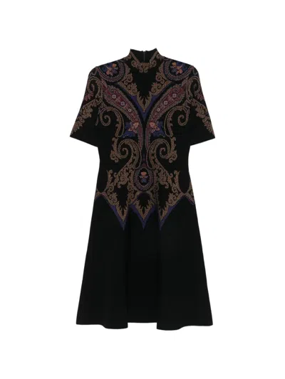 Etro Paisley-pattern Mock-neck Midi Dress In Black