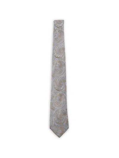 Etro Paisley-pattern Silk Tie In Gray
