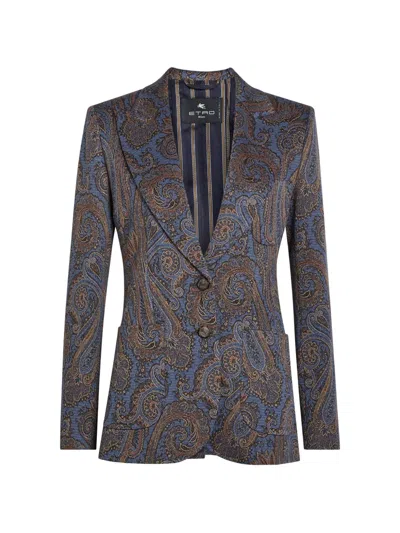 Etro Paisley-pattern Single-breasted Blazer In Blue