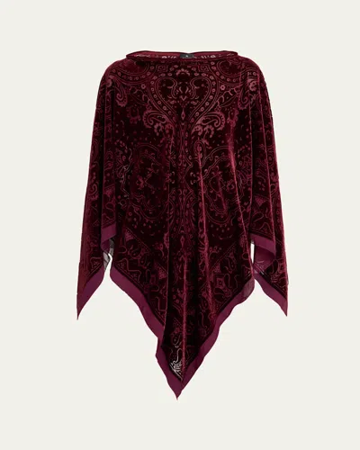 Etro Paisley-pattern Velvet Poncho Top In Burgundy
