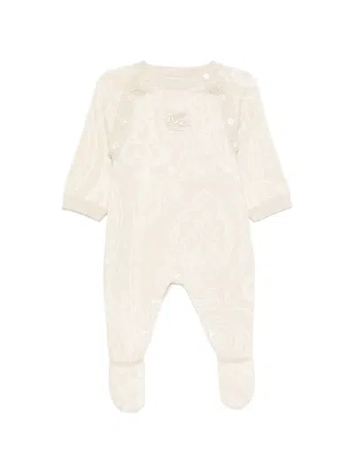 Etro Paisley-patterned Cotton Babygrow Set In Neutral