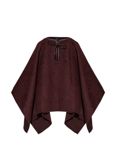 Etro Paisley-patterned Tie-fastening Poncho In Burgundy