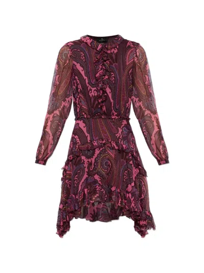 Etro Paisley-print Asymmetric-hem Mini Dress In Pink