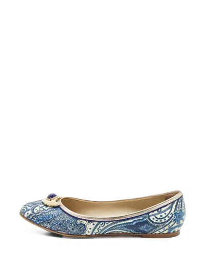 Pre-owned Etro Paisley-print Ballet Flats In Blue