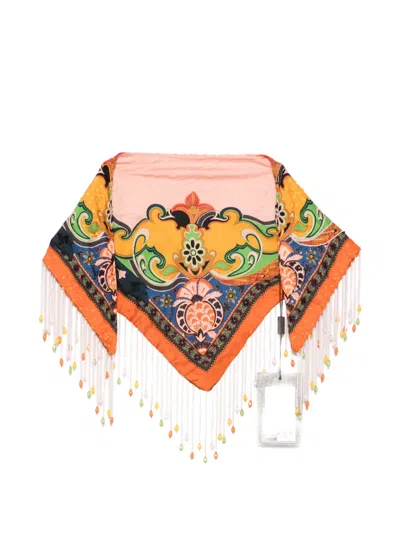 Etro Paisley-print Beaded-fringe Scarf In Green