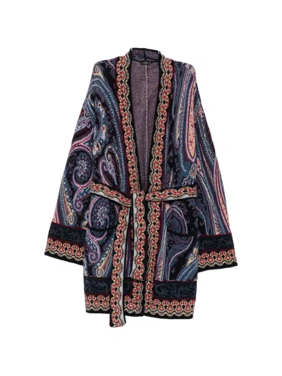 Etro Paisley-print Belted Cardigan In Multi