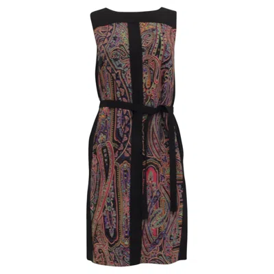Pre-owned Etro Paisley-print Belted Mini Dress In Multicolor Wool In Black
