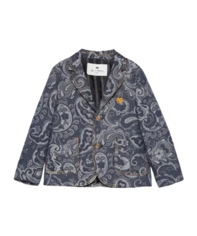 Etro Kids' Paisley-print Blazer In Gray