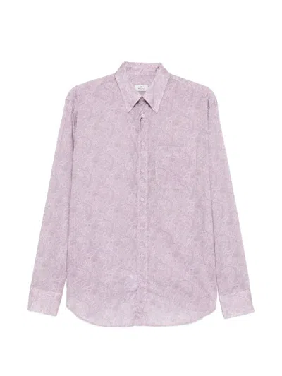 Etro Long Sleeve Paisley Print Button Shirt In Purple