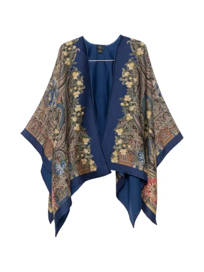 Etro Paisley-print Cape Jacket In Blue