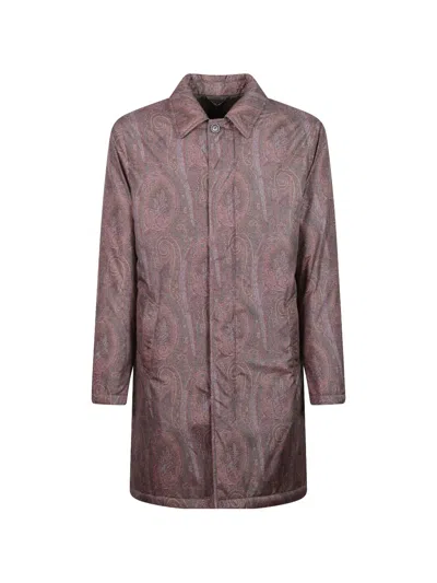 Etro Paisley-print Concealed-fastening Coat In Brown