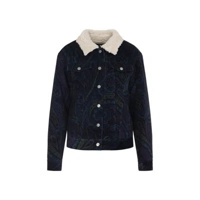 Etro Paisley-print Corduroy Jacket Giubbino In Blue