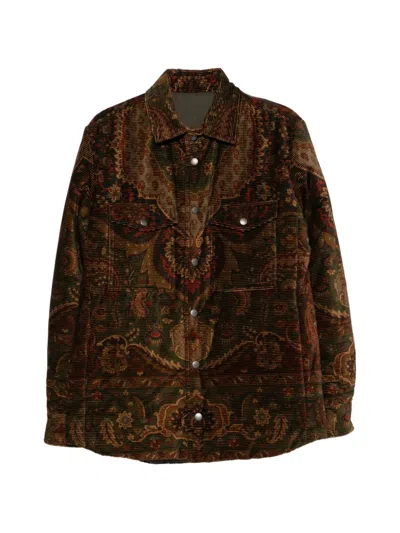 Etro Paisley-print Corduroy Padded Jacket In Brown