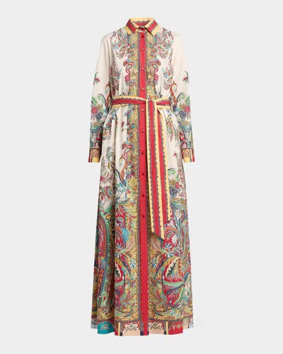 Etro Paisley-print Cotton Belted Maxi Shirtdress In White