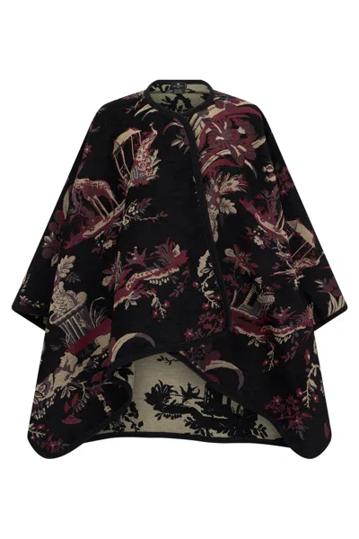 Etro Paisley-print Cotton Blend Cape In Black
