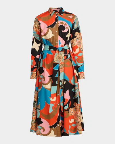 Etro Paisley-print Cotton Poplin Belted Midi Shirtdress In Multi
